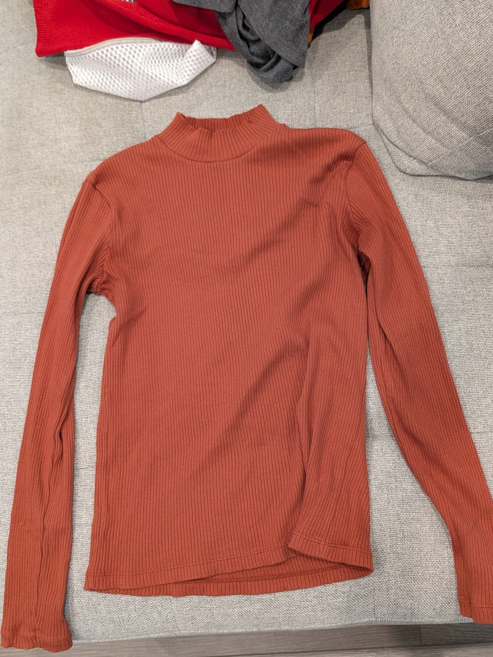 Uniqlo Rust Ribbed Mock Neck Long-Sleeve Top